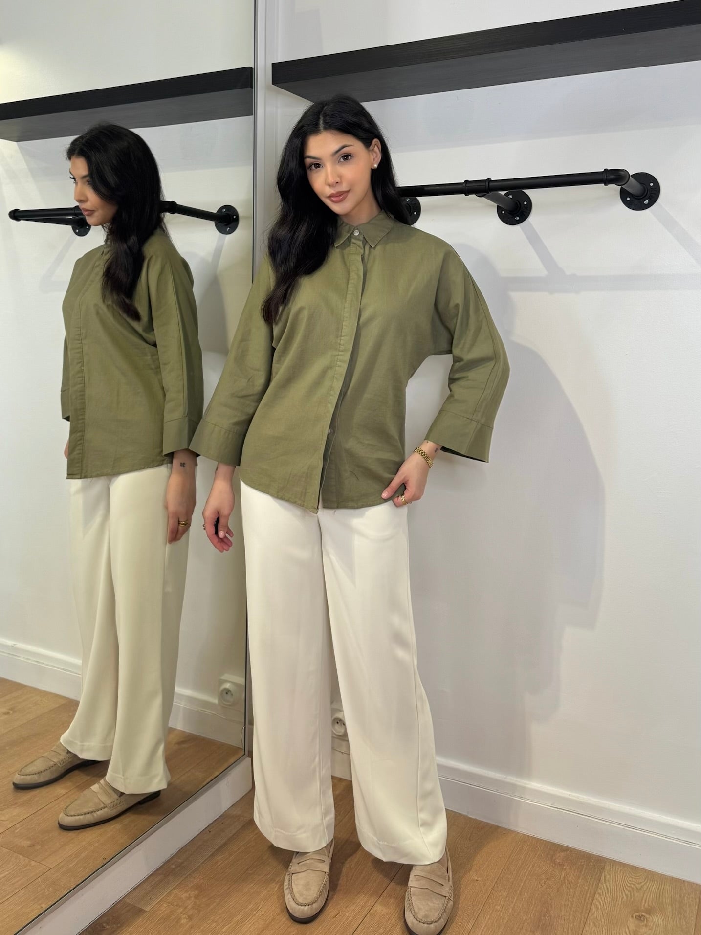 CHEMISE LIN KAKI