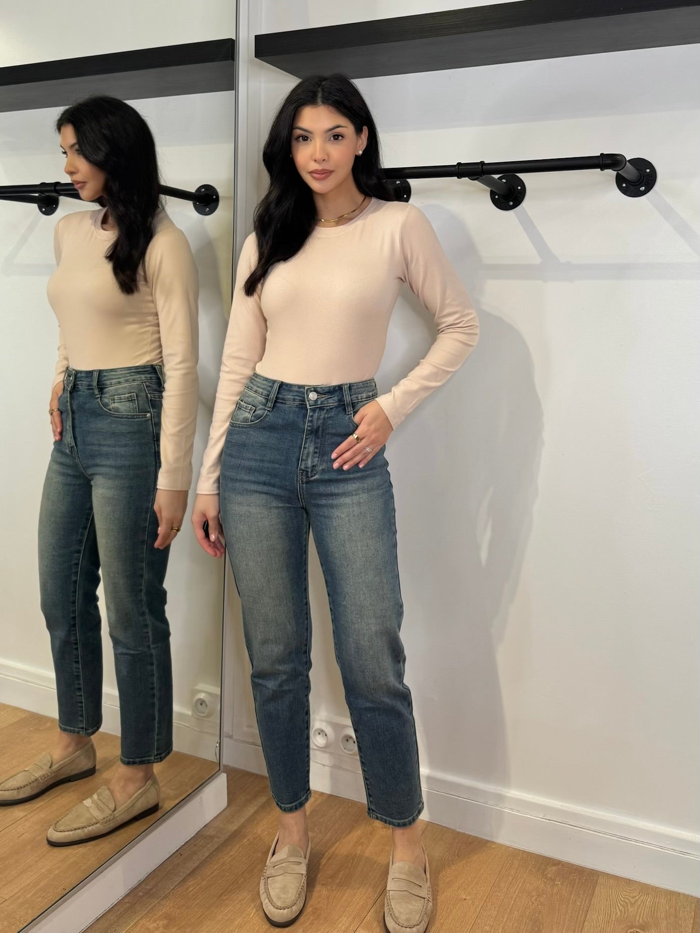 Jeans mom bleu denim stretch – confort & coupe flatteuse 💙