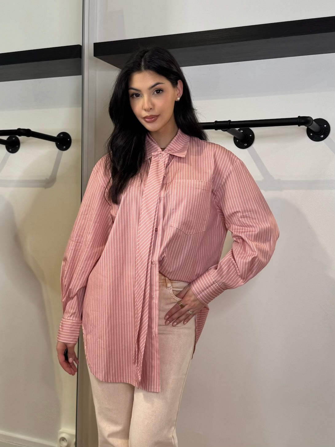 CHEMISE À CRAVATE AMOVIBLE ROSE