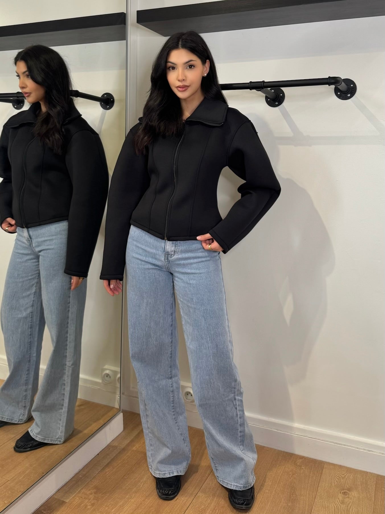 VESTE NÉOPRÈNE CINTRÉ NOIR