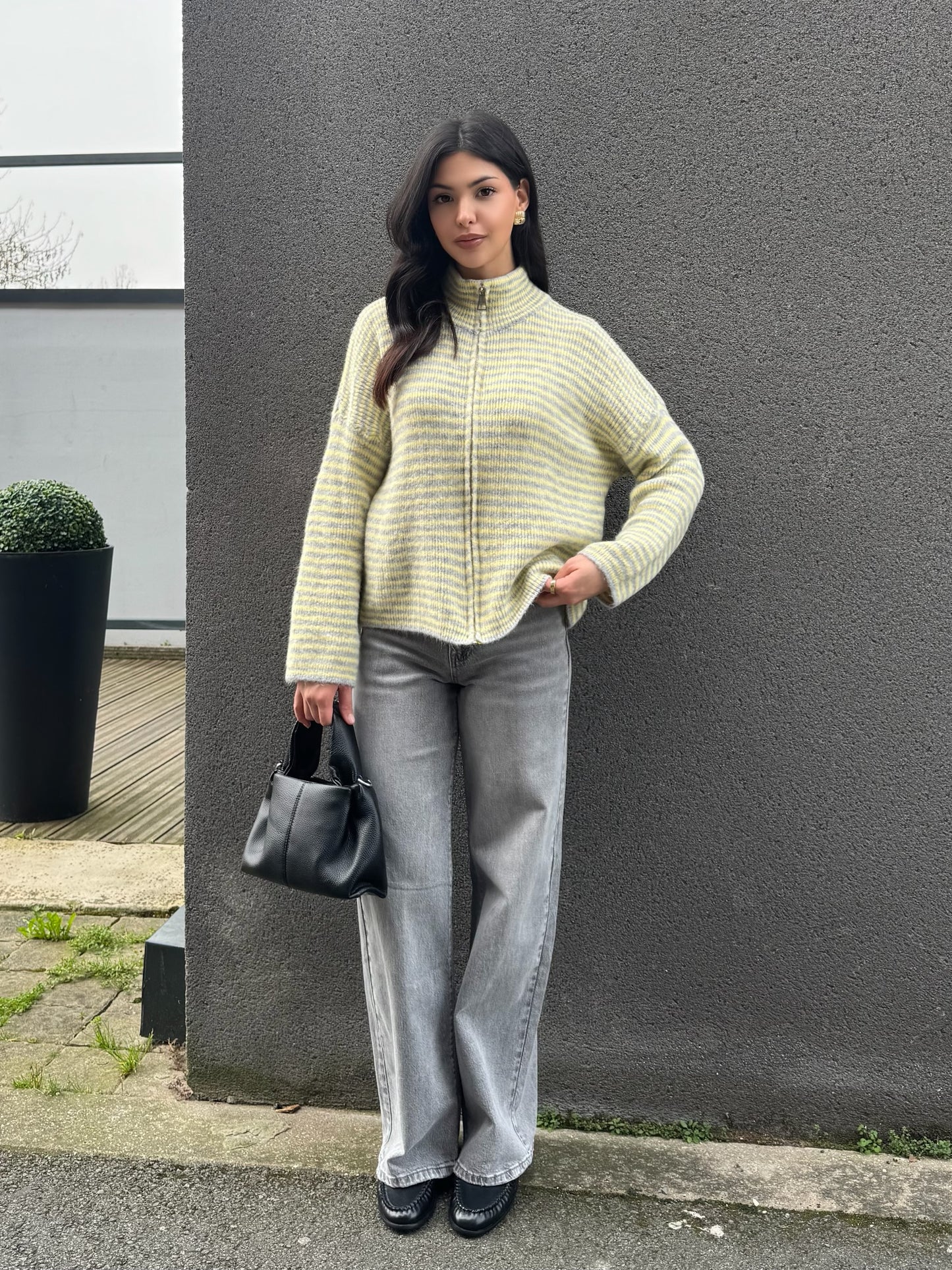 JEANS WIDE LEG GRIS