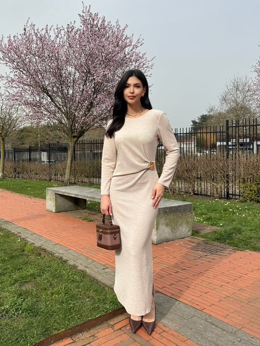 ROBE LONGUE BEIGE COQUILLAGE