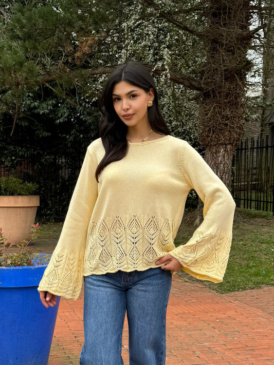 PULL CROCHET JAUNE