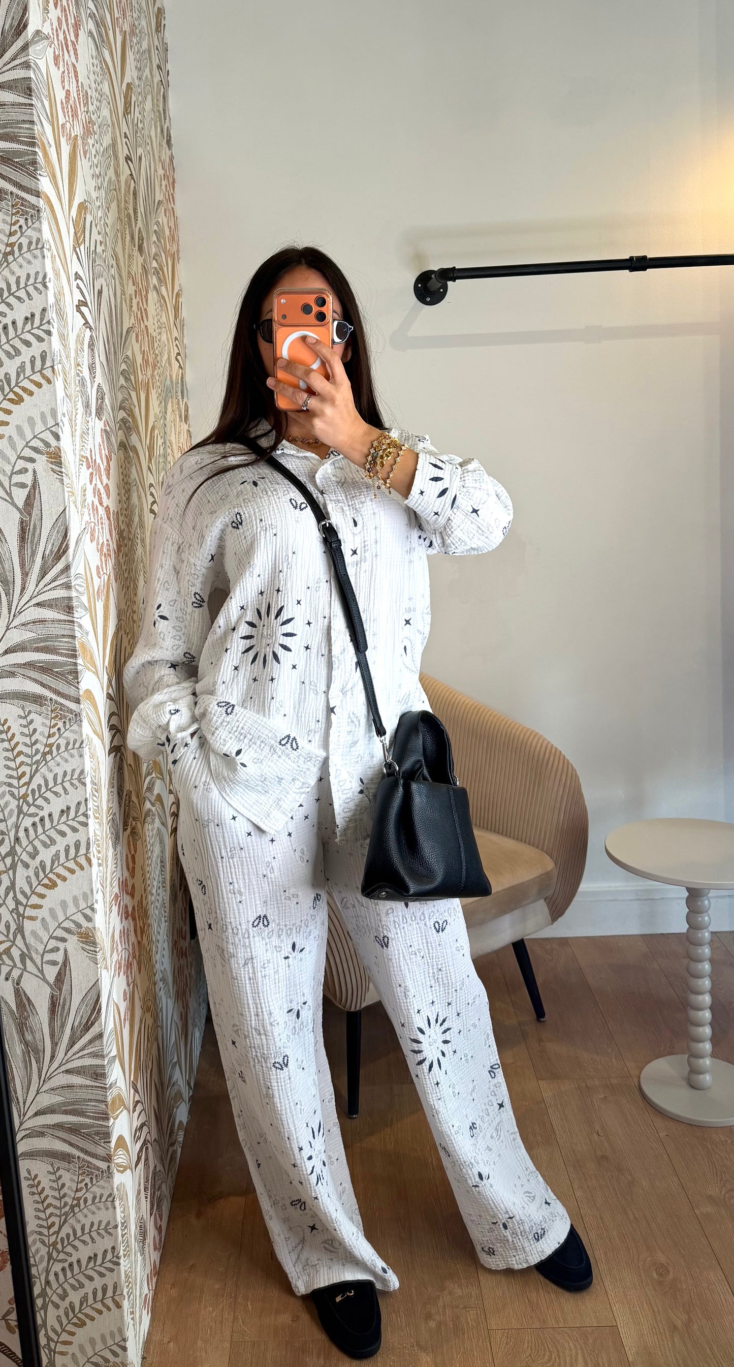 ENSEMBLE GAZ DE COTON BLANC IMPRIMÉ BANDANA