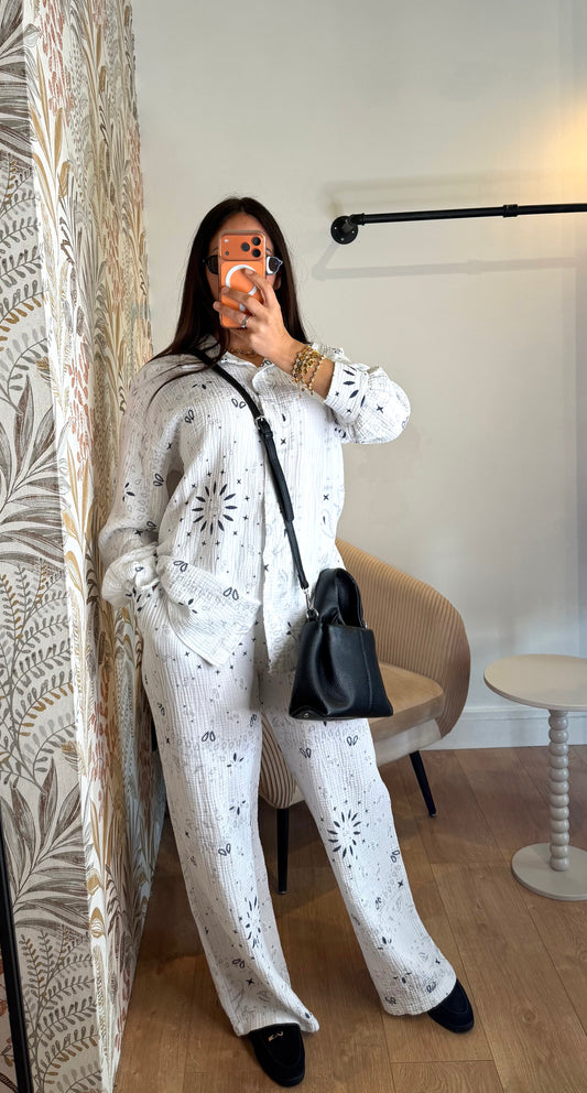 ENSEMBLE GAZ DE COTON BLANC IMPRIMÉ BANDANA