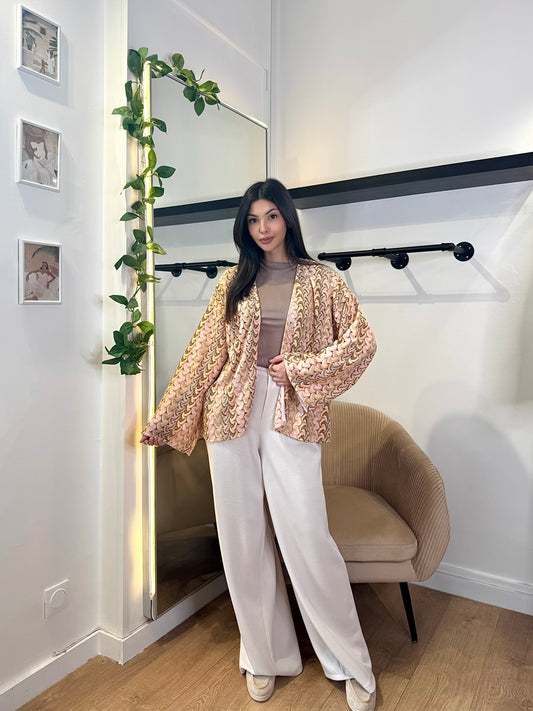 GILET CROCHET ROSÉ BEIGE