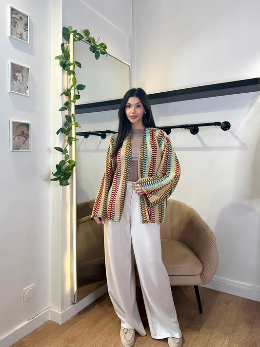 GILET CROCHET VERT/ROUGE