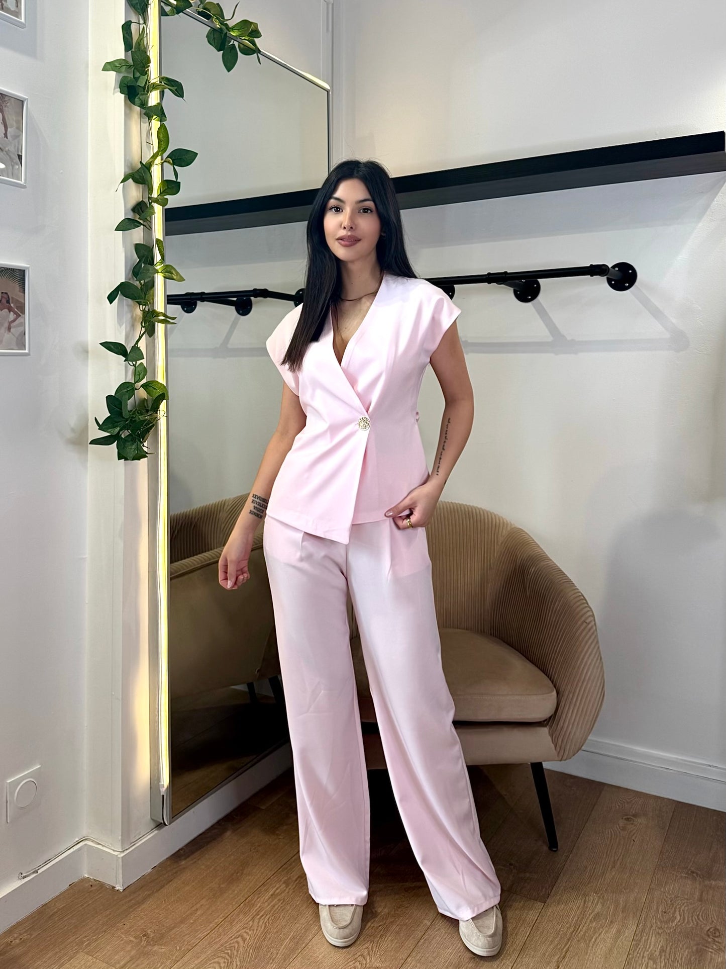 ENSEMBLE VESTE PANTALON ROSE
