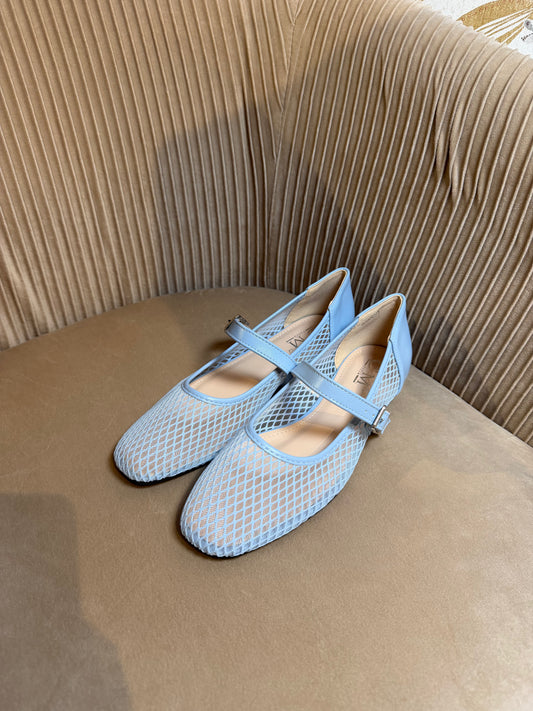 BALLERINES BLEU RESILLE A BRIDE