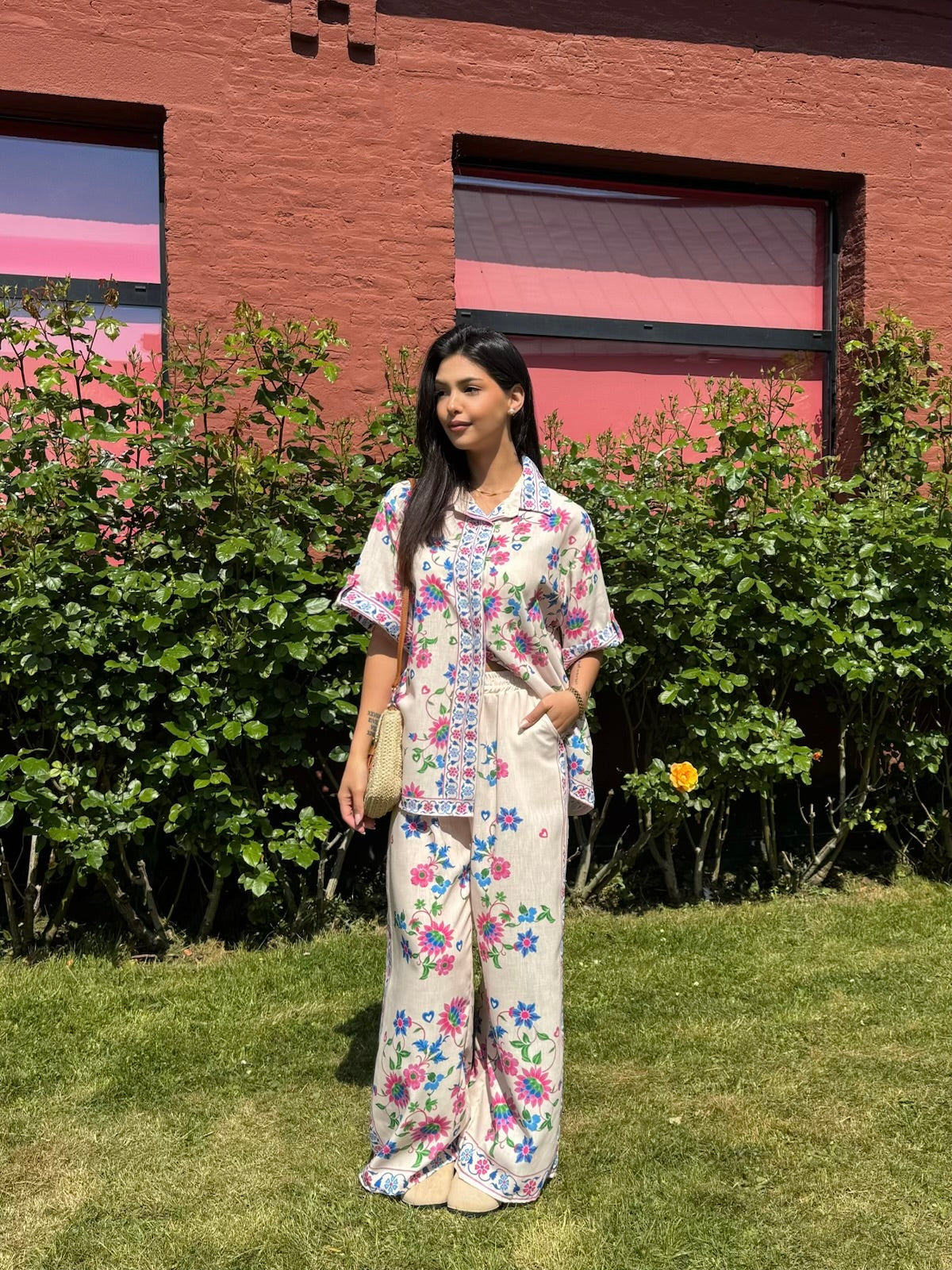 ENSEMBLE FLEURI EFFET LIN