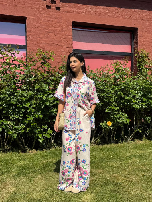 ENSEMBLE FLEURI EFFET LIN