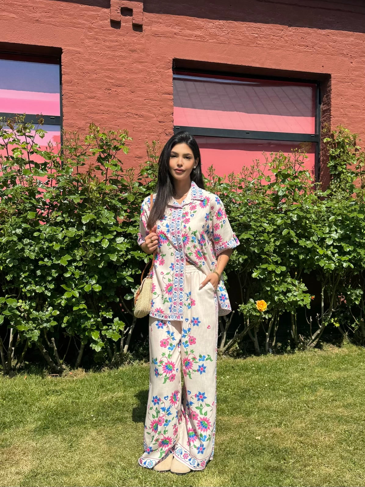 ENSEMBLE FLEURI EFFET LIN