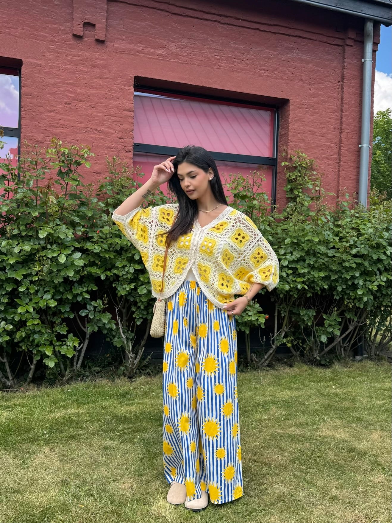PANTALON FLUIDE RAYURES IMPRIMÉ SOLEIL