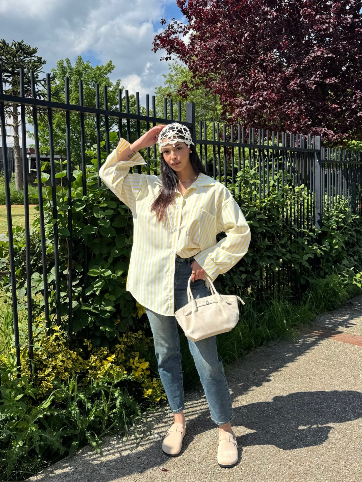 CHEMISE RAYÉ JAUNE-BLANC EFFET LIN