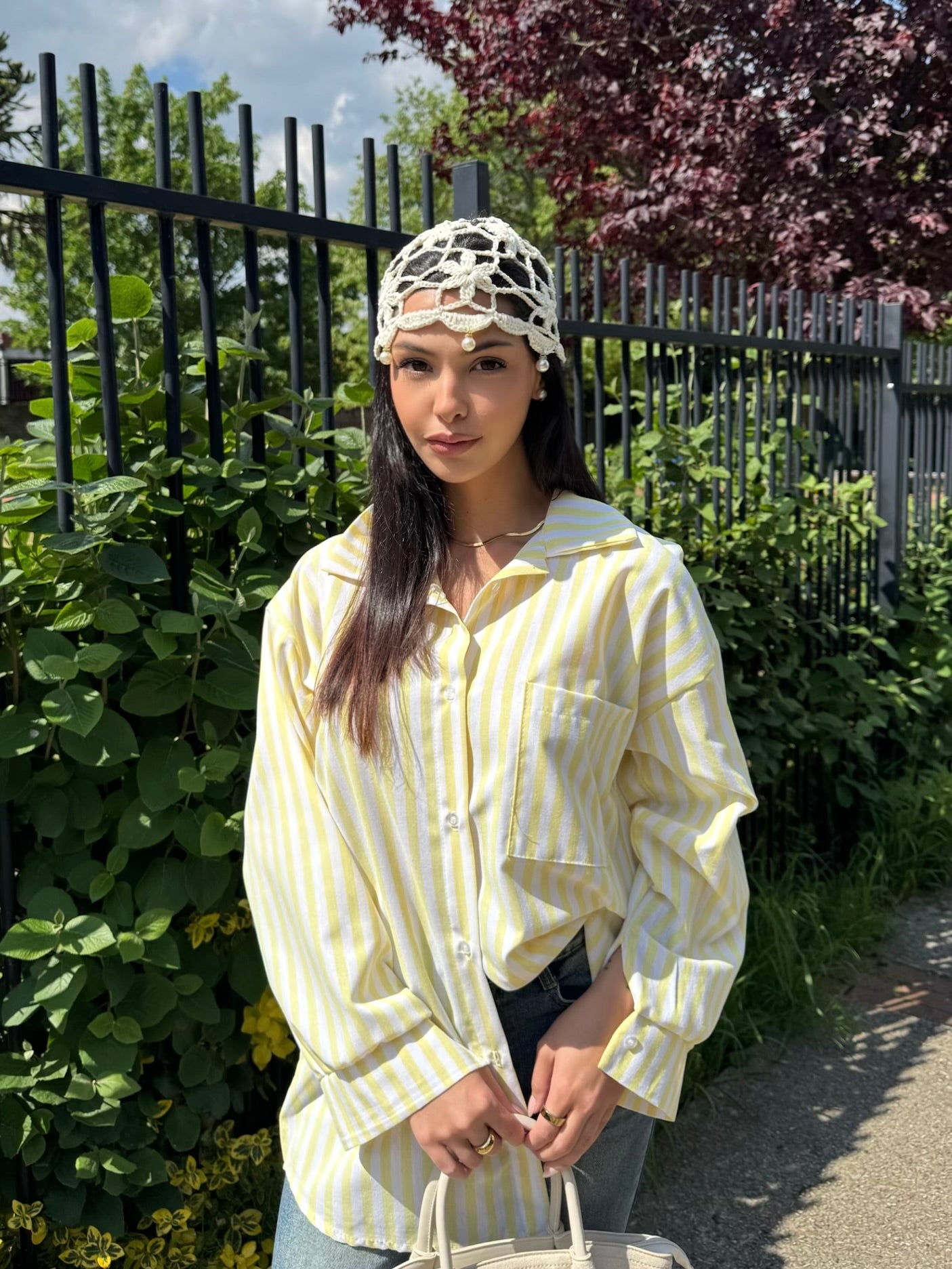 CHEMISE RAYÉ JAUNE-BLANC EFFET LIN