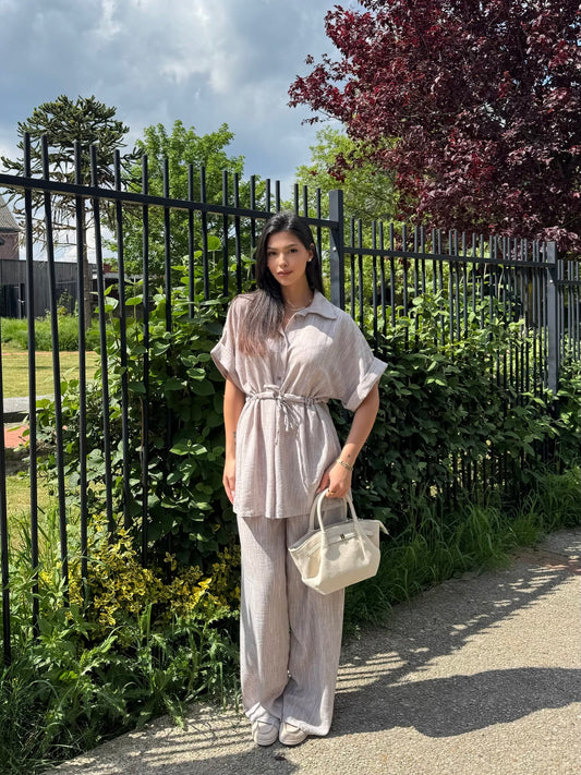 ENSEMBLE CINTRÉ BEIGE CHINÉ