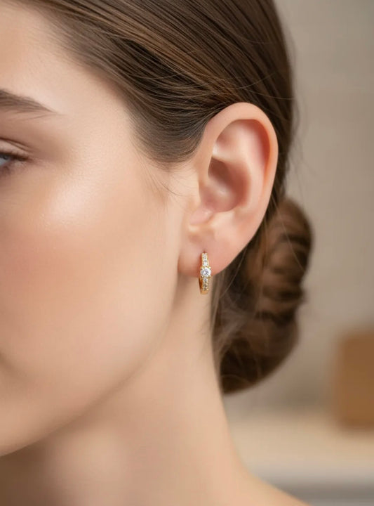 BOUCLE D'OREILLES ANNEAUX EFFET DIAMANT