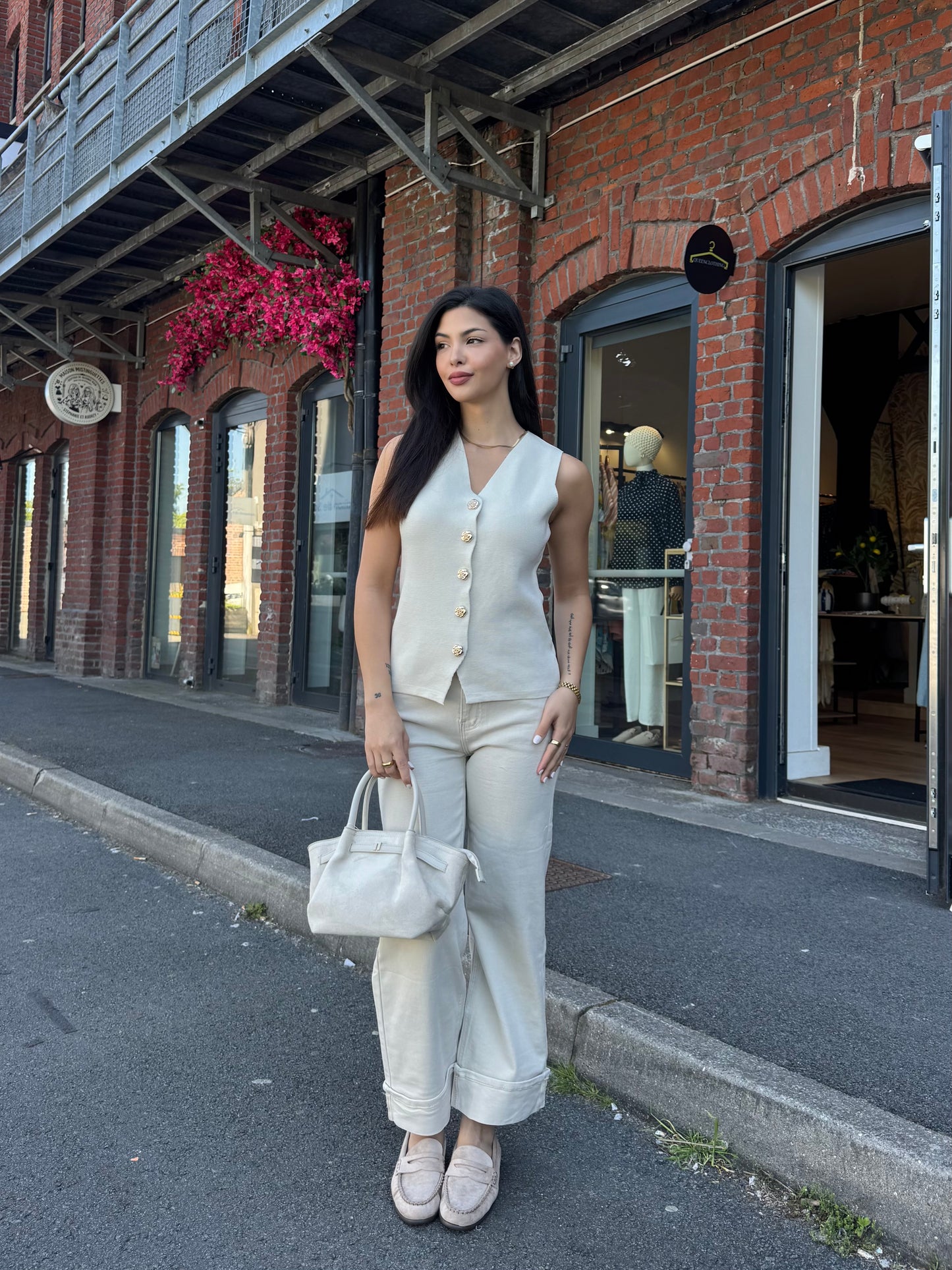 JEANS BEIGE 7/8ÈME STRETCH