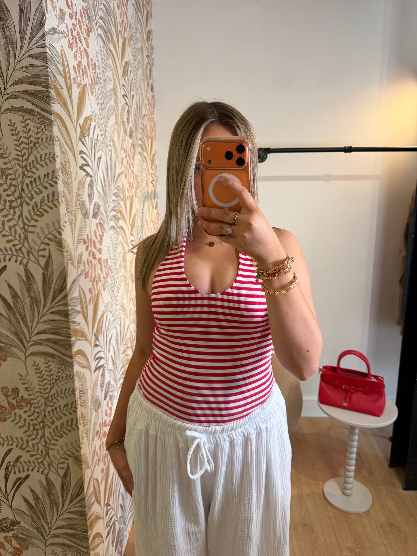 Body rayé rouge & blanc dos nus