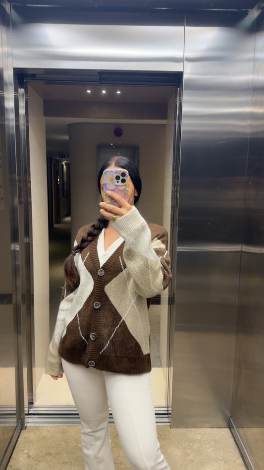 GILET JACQUARD MARRON BEIGE