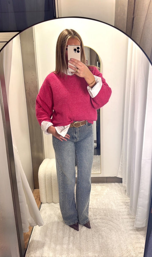 PULL COL V ROSE FUSHIA