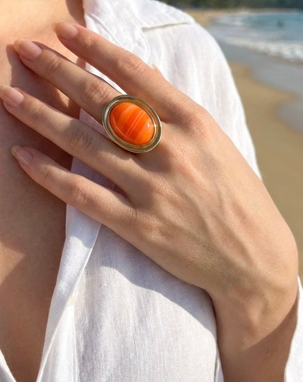 BAGUE DORÉE PIERRE ORANGE