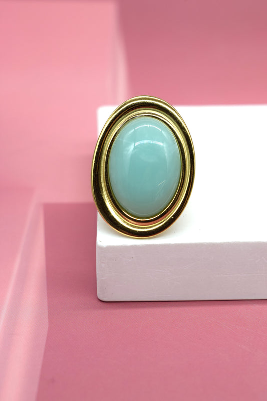 BAGUE DORÉE PIERRE BLEU TURQUOISE