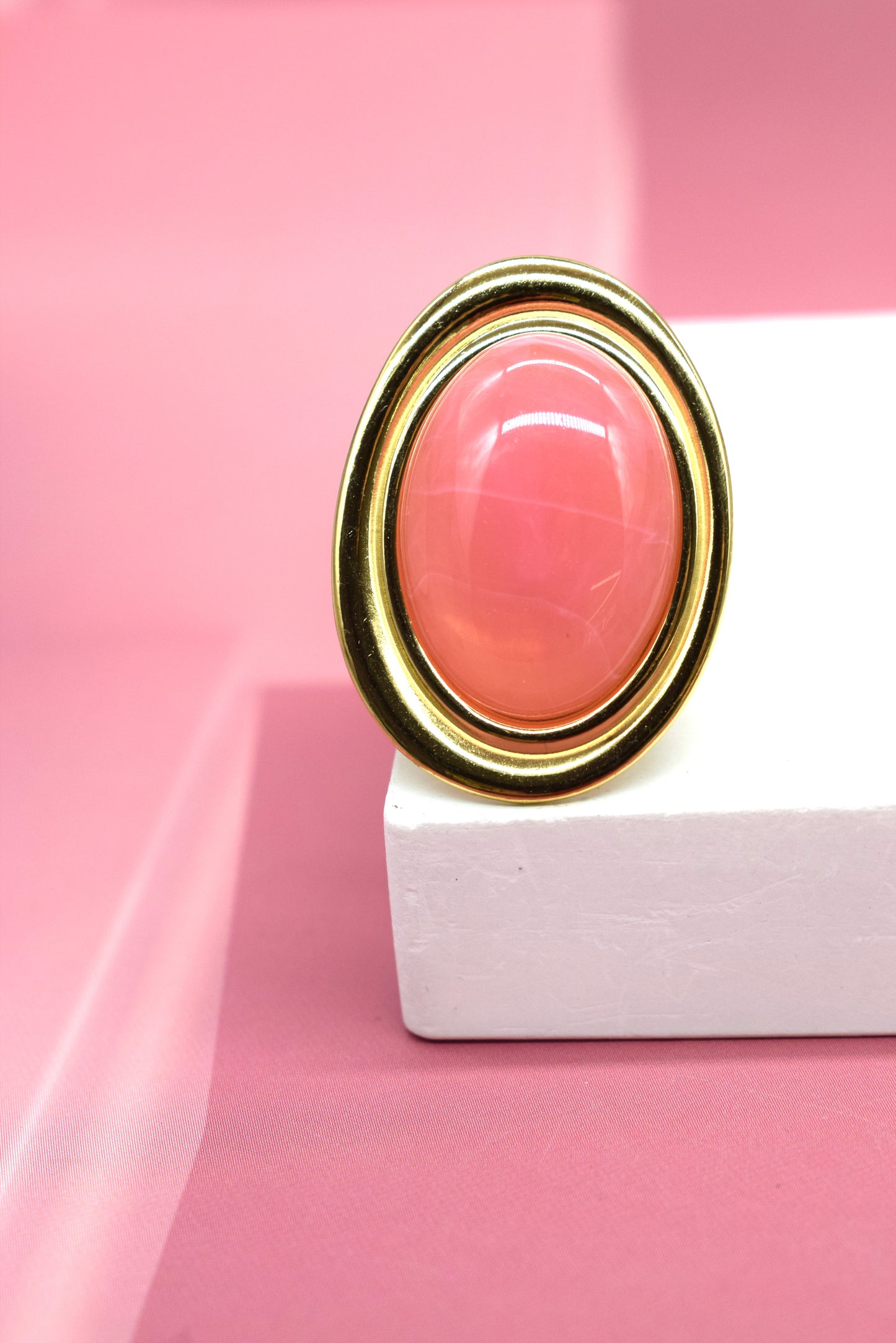 BAGUE DORÉE PIERRE ROSE