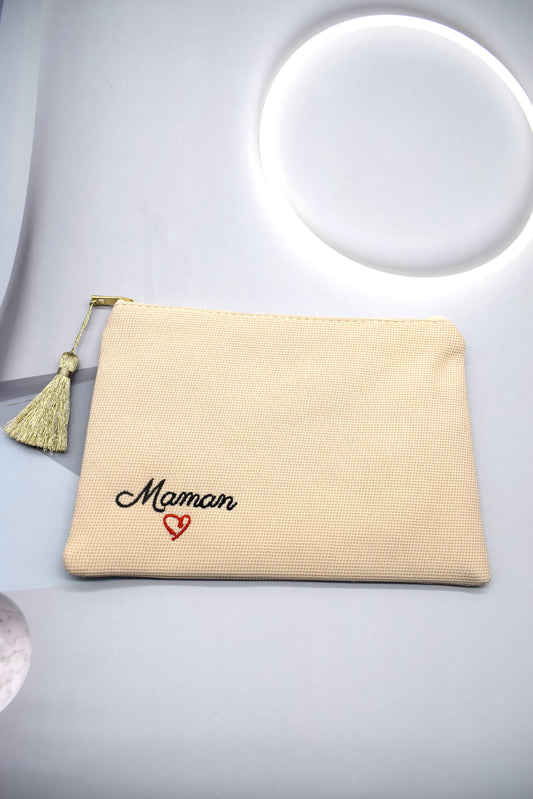 POCHETTE BEIGE BRODÉE MAMAN