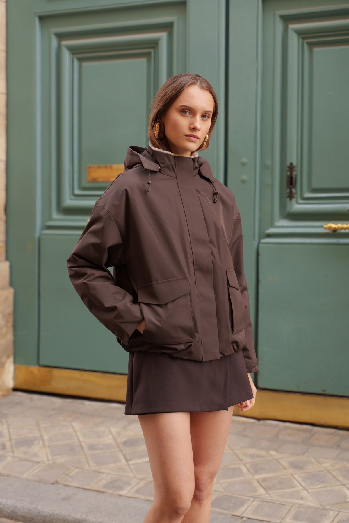 K-Way marron doublé fourrure à capuche