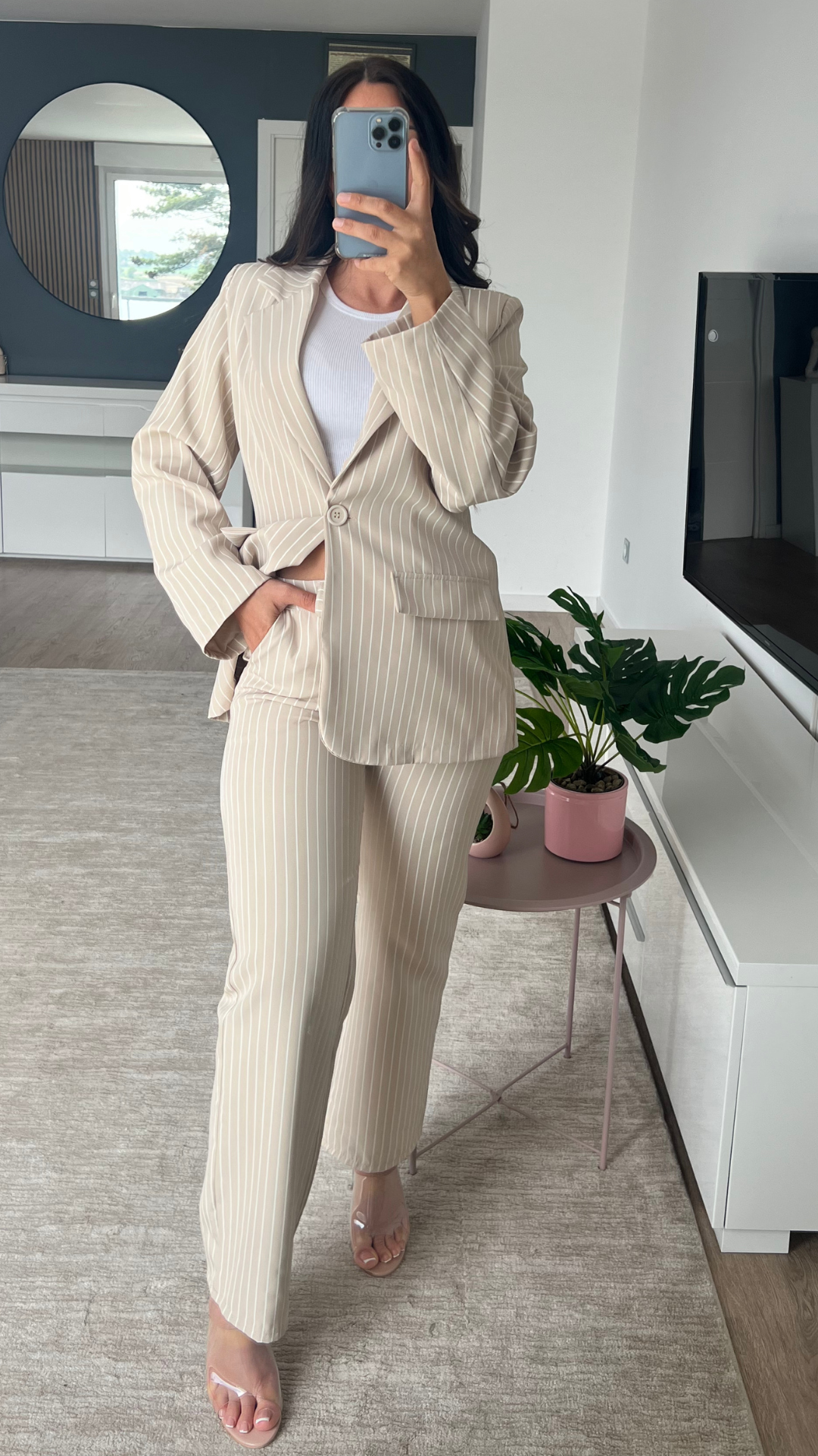 ENSEMBLE BLAZER BEIGE RAYÉ