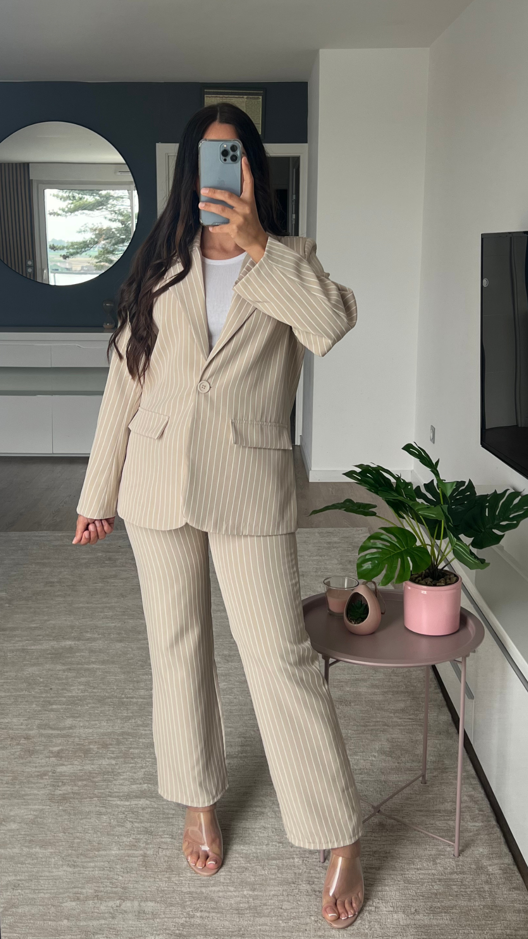 ENSEMBLE BLAZER BEIGE RAYÉ