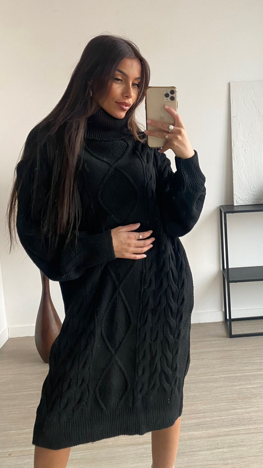 ROBE LAINE TORSADÉE NOIRE