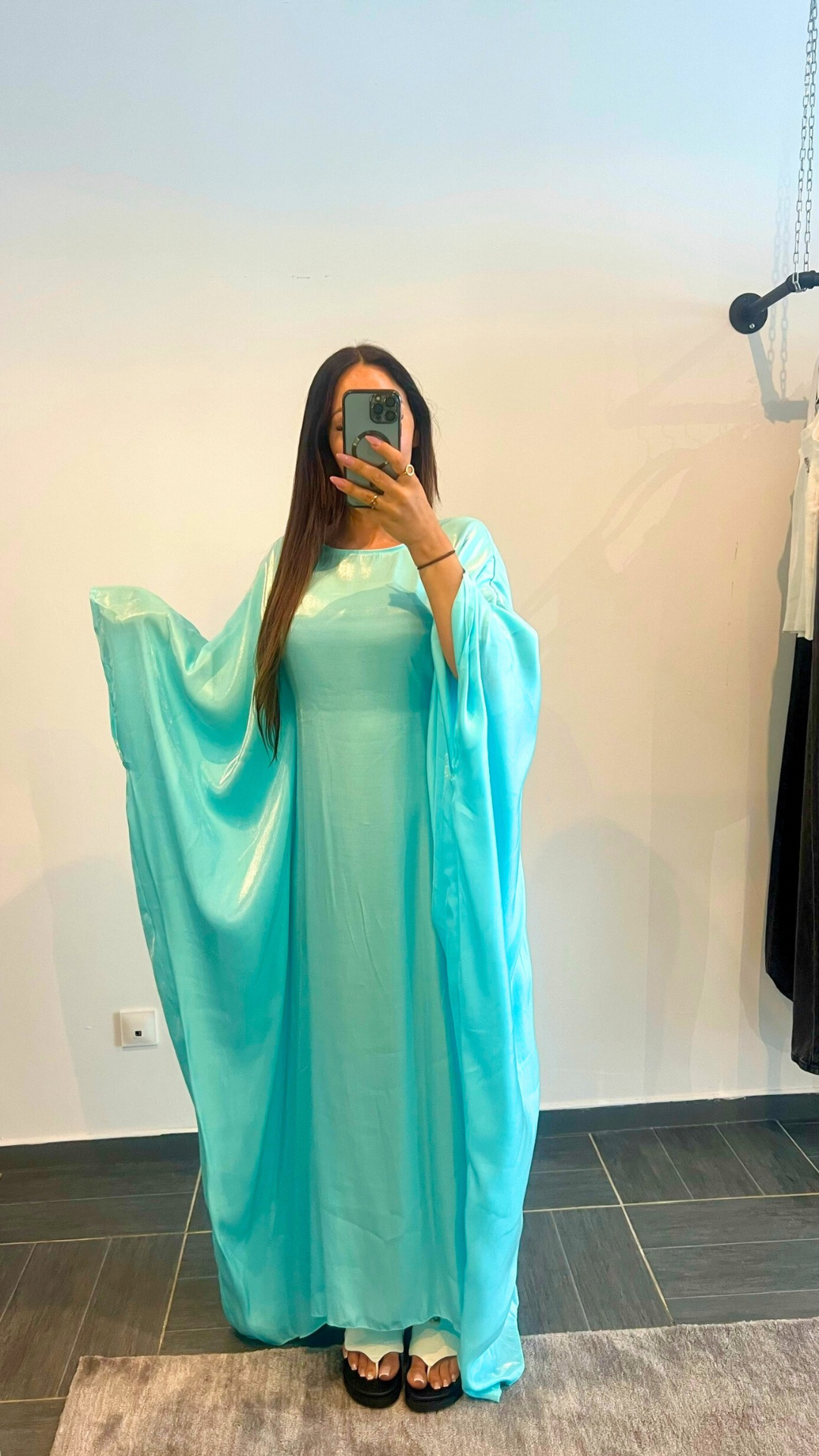 ABAYA TURQUOISE IRISÉE CEINTRÉ