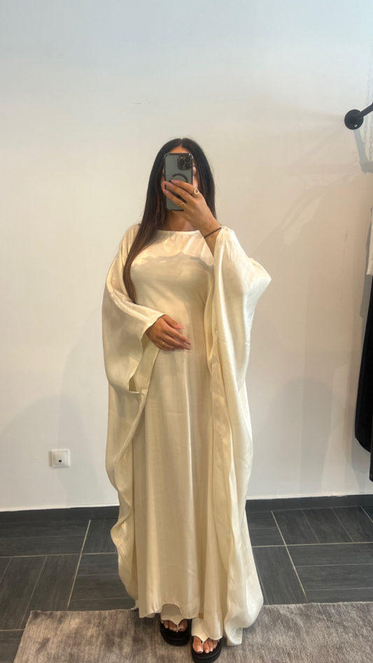 ABAYA BEIGE IRISÉ CEINTRÉ